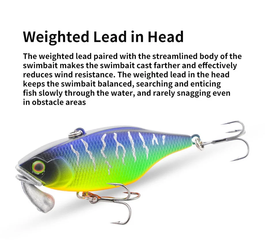 Sinkender VIB Fischköder 60mm 18g Jigkopf Vibrationsköder Weitwurf-Wobbler Schwimmköder Angelköder für Forelle Hecht Hundehaifisch – Detail 6