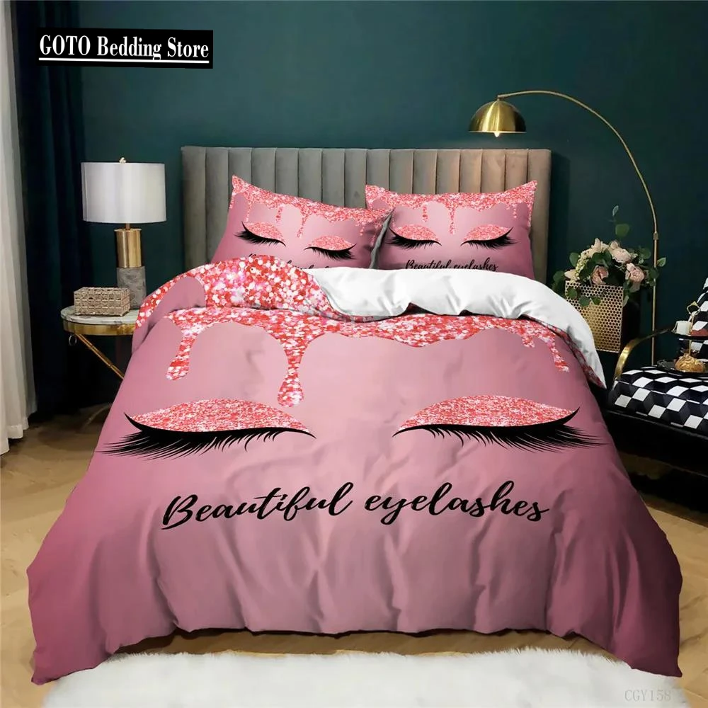 

China Air Express Comforter Cover Bedding Set Sequins Eyelash White Pink Duvet Cover Pillowcases Kids,twin Full Quilt Cover Set