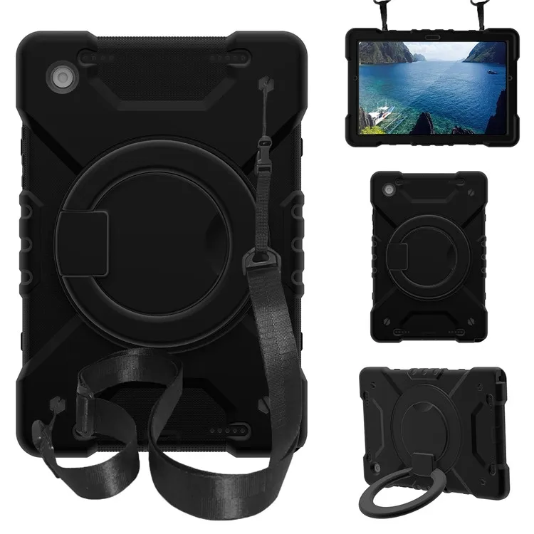 

For Samsung Galaxy Tab A8 10.5 (2021) / (2022) Rotary Kickstand Anti-drop Tablet Case Hybrid PC + Silicone Cover with Shoulder S