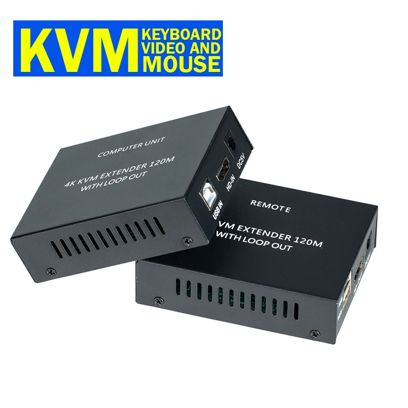 4K 30Hz HDMI KVM Extender over Cat5e/6 Cable 120M KVM HDMI USB Ethernet Extender with Loop out Transmitter Receiver for PC NVR