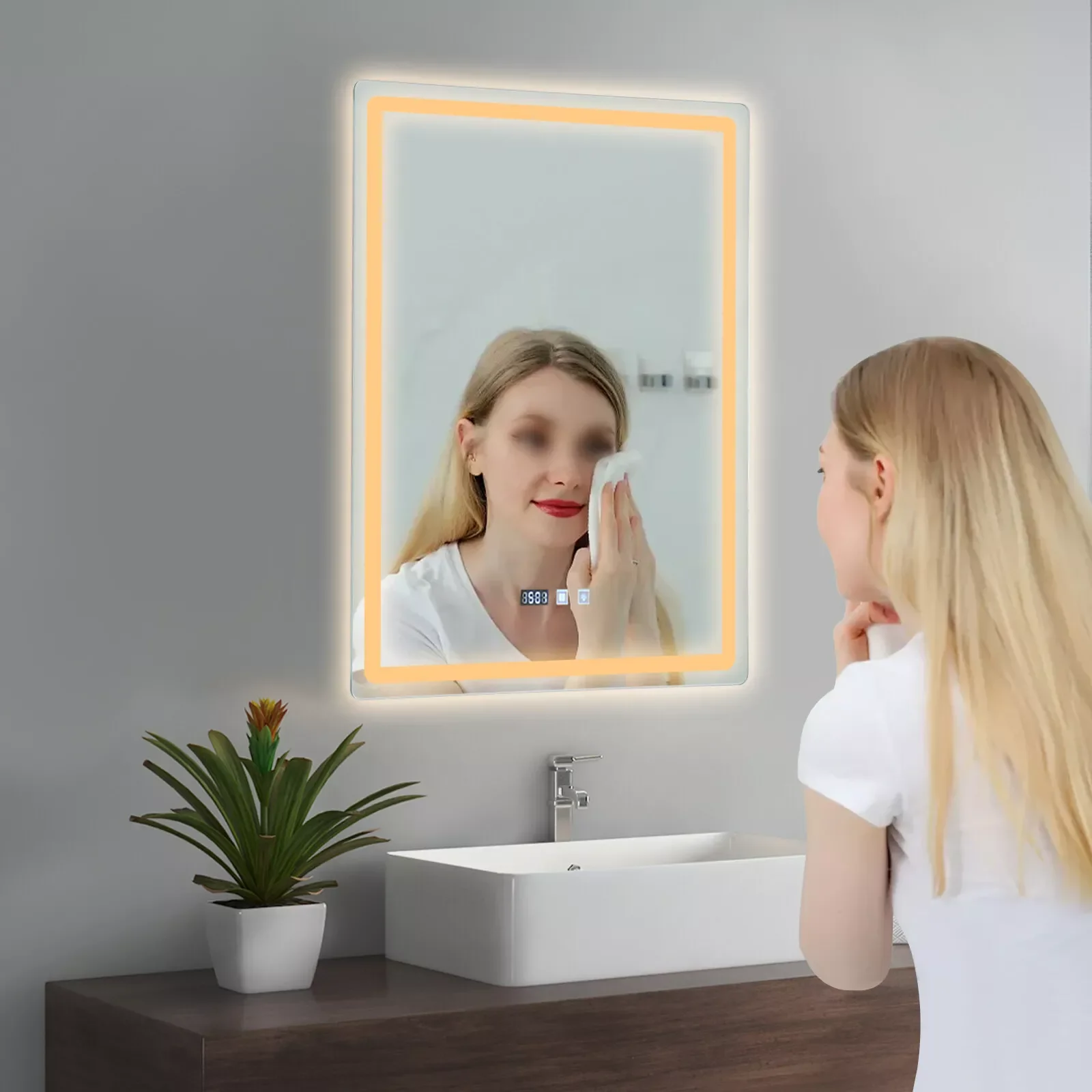 Dimmable Anti-Fog LED-Bathroom-Mirror-with-Lights De-fogging Time 500*700mm USA