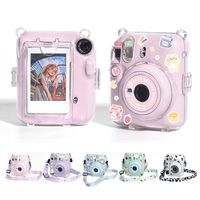 For Fujifilm Instax Mini 12 Transparent Camera Case Protective Carry Bag Cover with Shoulder Strap Storage Bag with Cute Sticker
