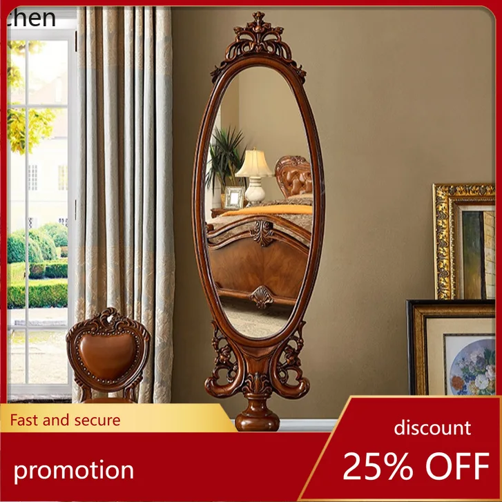 CZ Solid Wood Carved Floor Mirror for Living Room, Bedroom Dressing Mirror, High-end Villa