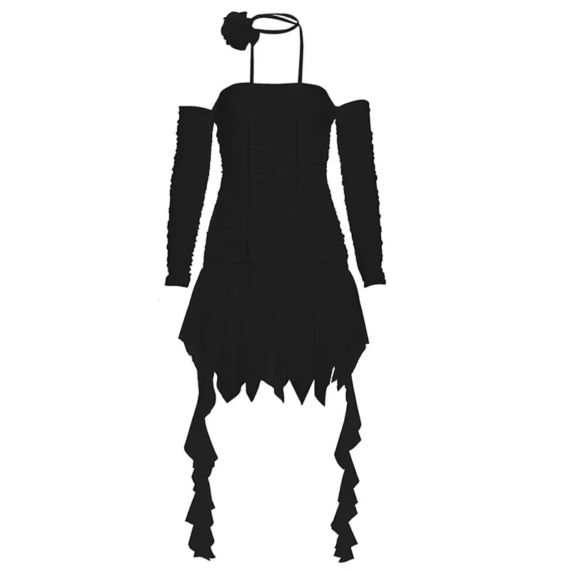 Sweet Strapless Bow Ribbon Mini Dress Women French Sexy High Waist Slim Folds Ruffle Wrapped Birthday Party Vestidos