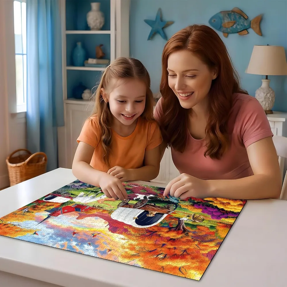 Puzzle pour adultes, chariot de chien d'automne, 1000/500/300/120 pièces, Puzzle de paysage, cadeau d'anniversaire, décor de salle de jeu, jouet de divertissement
