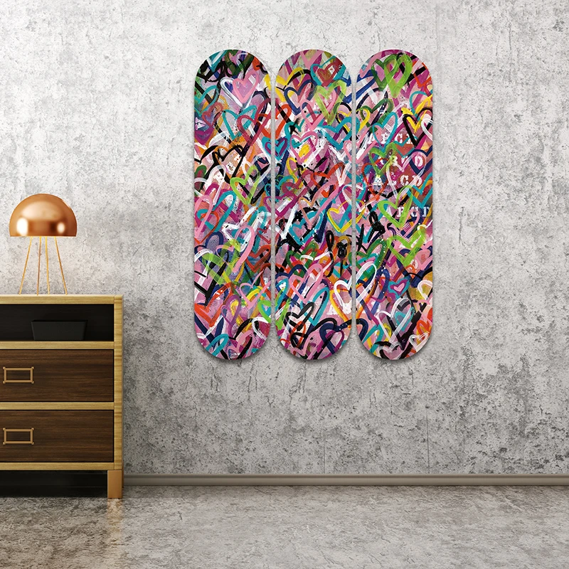 Pop Abstract Heart Skateboard Deck Curren Decoration Graffiti Painting Decorative Boards for Girls Bedroom Nursery Decor