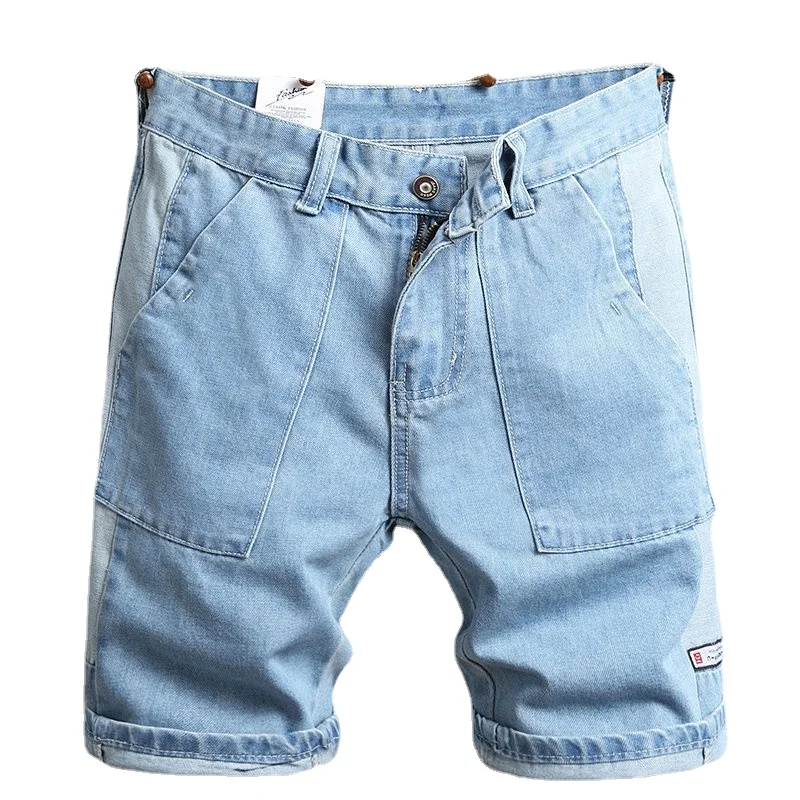 Fashion Shorts Jeans Men Summer Streetwear Casual Light Blue Slim Fit Straight Knee Length Denim Pants