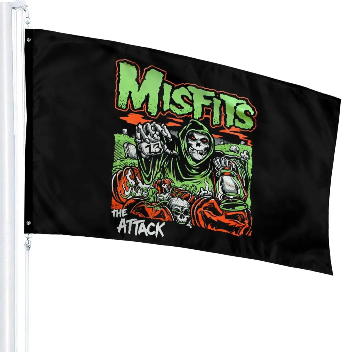 Misfits The Attack Green Skeleton Mens Black S 4Xl P1215 Humor Breathable on Sale Streetwear Rock Flag