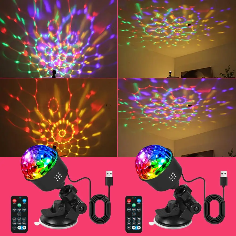 

USB Rotating Projector Light 360° Swivel Car/Home LED Light Remote Night Base Cup Suction Lamp Stage Atmosphere Party Contr K9S4