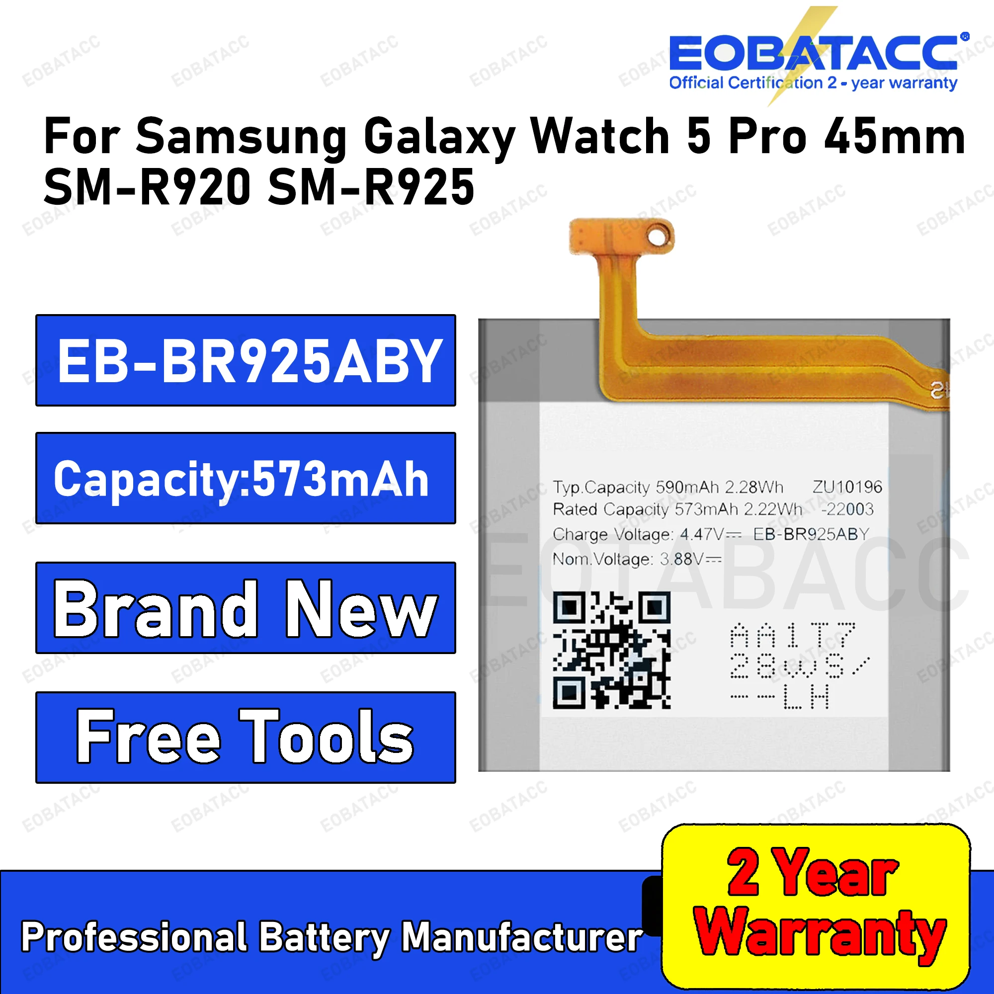 

2025 Years EOBATACC 100% New 590mAh EB-BR925ABY Battery SM-R920 SM-R925For Samsung Watch 5 Pro Batteries + Free Tools