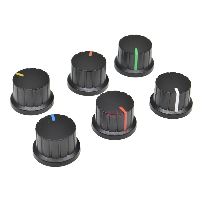 5PCS 6mm Shaft Hole Dia Plastic Threaded Knurled Potentiometer Knobs Caps wh148 switch cap