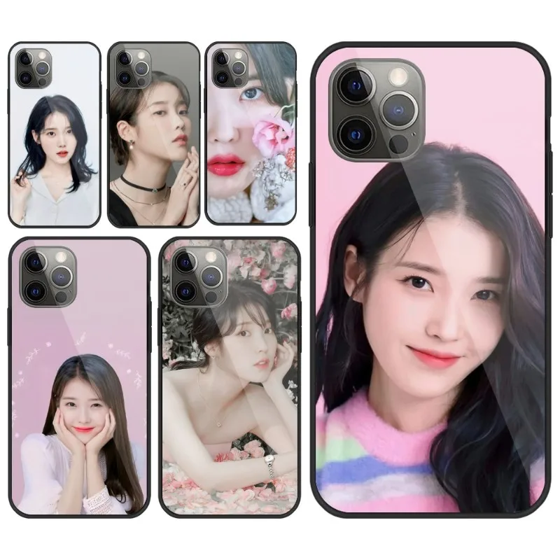 IU Lee JiEun Smart Phone Case for iPhone 14 13 12 11 XS X 8 7 6 Plus Mini Pro Max SE 2022 PC Glass Phone Cover Funda