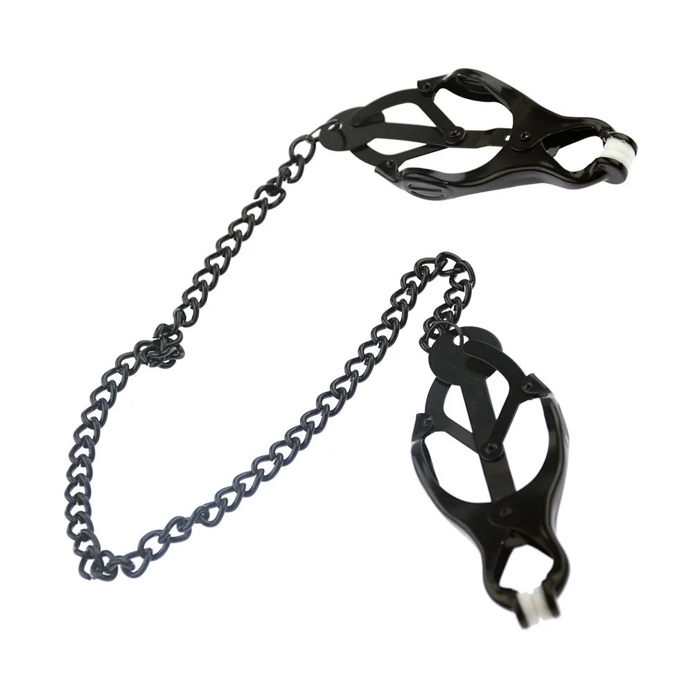 SM Metal Tease Nipple Clamps With Chain Black Breast Clips Clitoris Stimulator Chest Clip Fetish Sex Toys For Woman BDSM Bondage