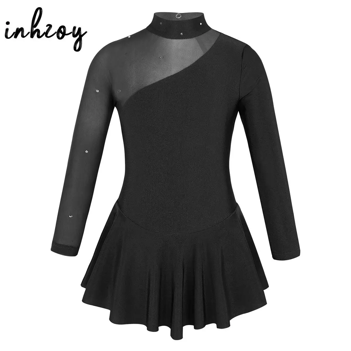 Langarm Mock Neck Figur Eislauf kleid für Mädchen Ballett Tanz tragen Kinder Tüll Spleiß ausschnitte zurück Gymnastik Trikot