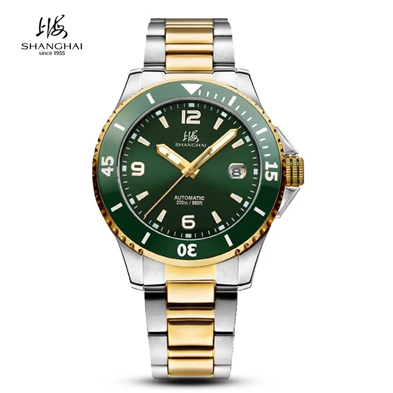 

Мужские автоматические механические часы Shanghai для дайвинга, водонепроницаемость 200 м, с люминесцентными стрелками, сапфировое стекло, наручные часы S3080