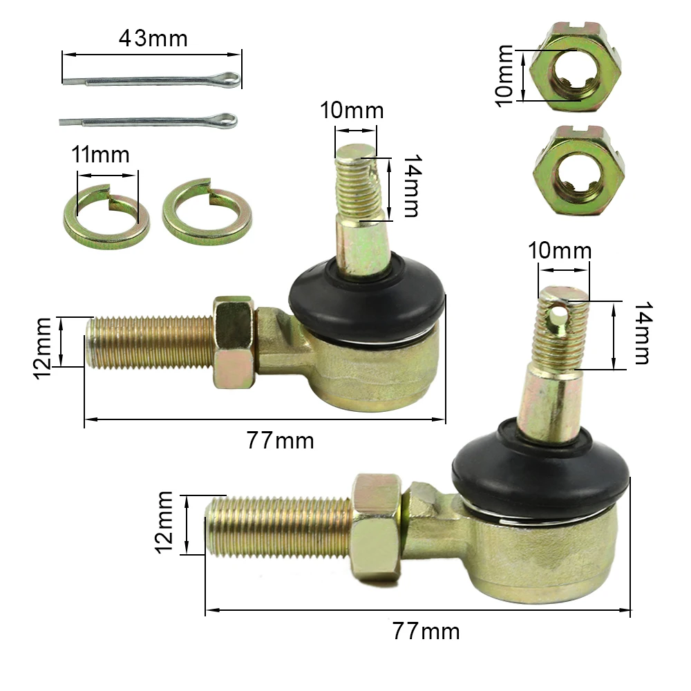 M10-M12 Tie Rod End Kit For 110cc 125cc 150cc 250cc Dirt Bike ATV Quad Buggy Go Kart Steering Knuckle Tie Rod End Ball Joint