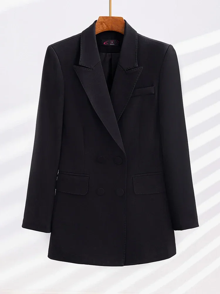 Casaco de manga comprida monocromático formal feminino, desgaste do escritório, blazer de negócios, desgaste do trabalho, preto, café, feminino, outono, inverno, nova chegada