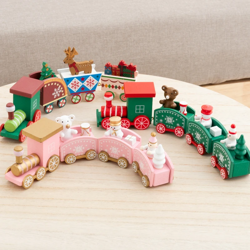 Christmas Train Set Merry Christmas Decorations 2026 For Home Table Ornament Xmas Gifts Happy New Year Wooden Decor