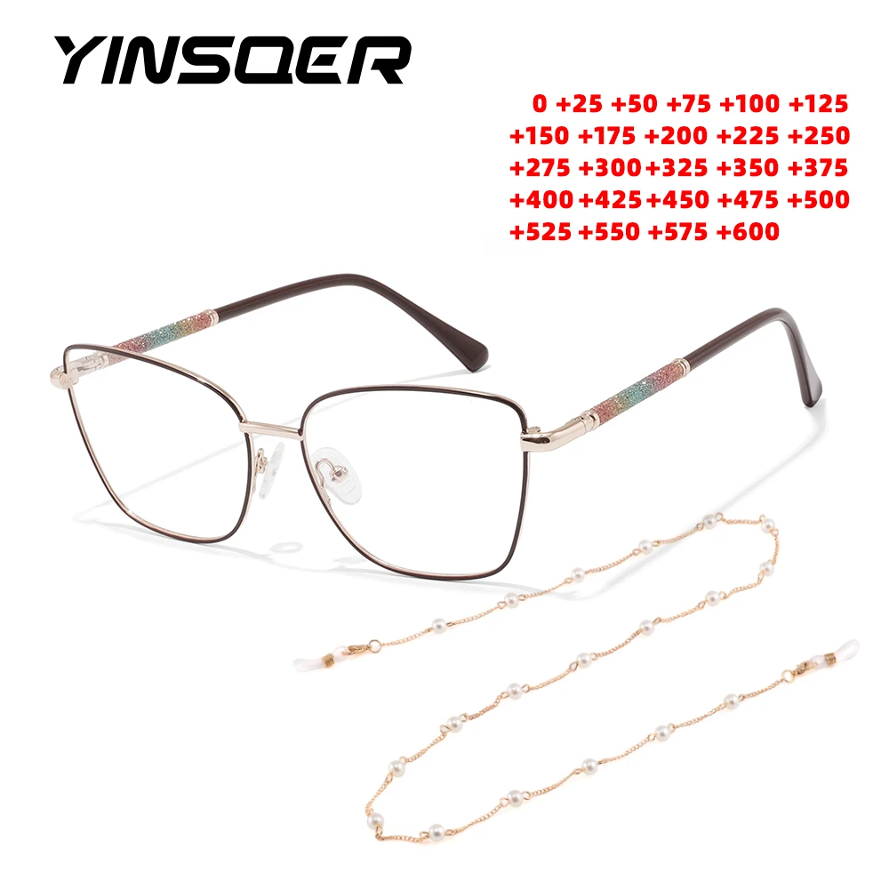 

Vintage Cat-Eye Reading Glasses with Diamonds Anti-Blue Light for Women with Chain Optical Myopia Hyperopia Prescription Eyewear