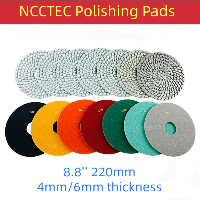 8.8'' Soft Wet Polishing Pads | 220mm Marble Granite Diamond Resin Grinding Pads |Grit 50#,150#,300#,500#,1000#,2000#,3000#,BUFF