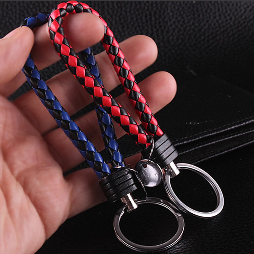 LLavero de cuerda tejida trenzada de cuero PU para hombre y mujer, colgante de bolso DIY, soporte de llavero, llavero de baratija de coche, regalo