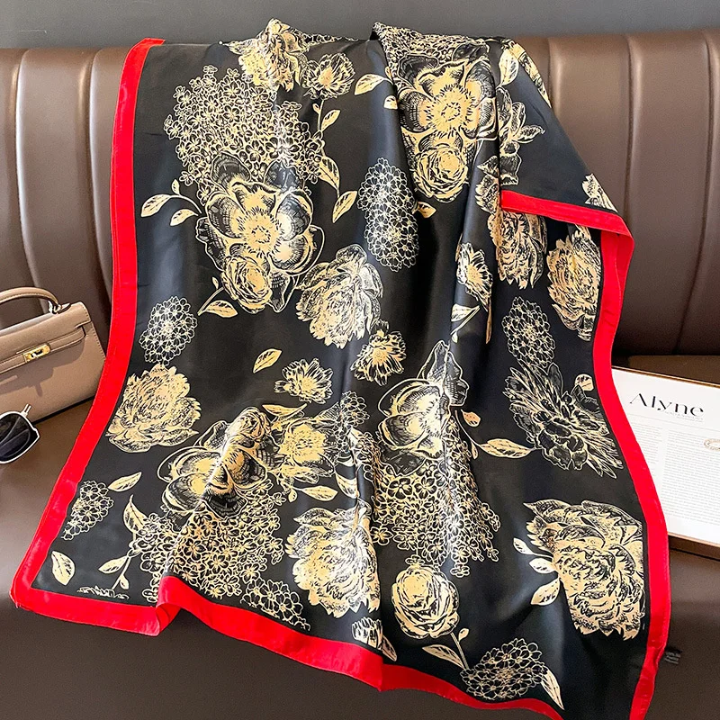 Design Satin Seide Schal Hijab Schal Frauen Mode Sommer Sonnencreme Strand gestohlen Wraps Bufanda weibliche Kopftuch Echarpe neu – Detail 12