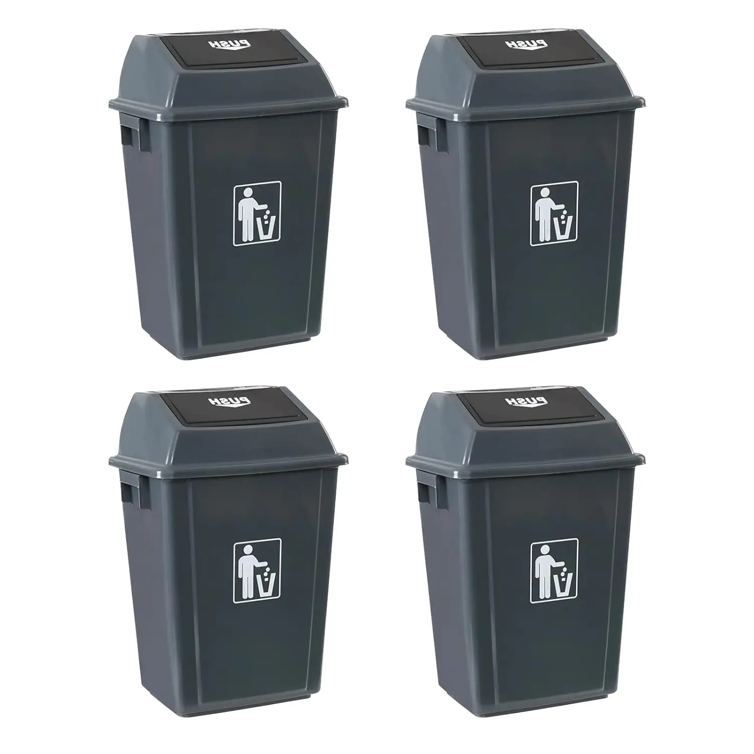 

13 Gallon Kitchen Trash Can with Swing Lid, 4-Pack Plastic Garbage Bins for Home & Office, Gray