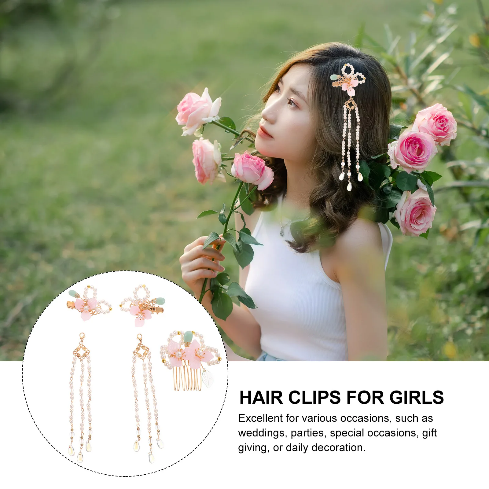 

1 set 1 Set Pearls Tassel Hair Clips Hanfu Headpieces Long Metal Hairpins For Women Girls Decorative Hair Jewelry Party Wedding
