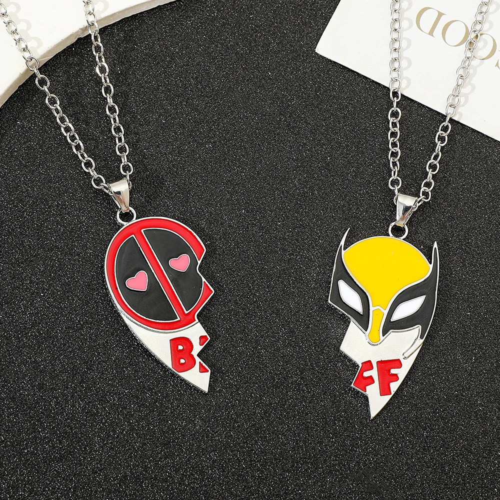 2pcs/set Disney Marvel Deadpool and Wolverine Best Friends Necklace Superhero Heart Pendant Necklace Couples Necklace