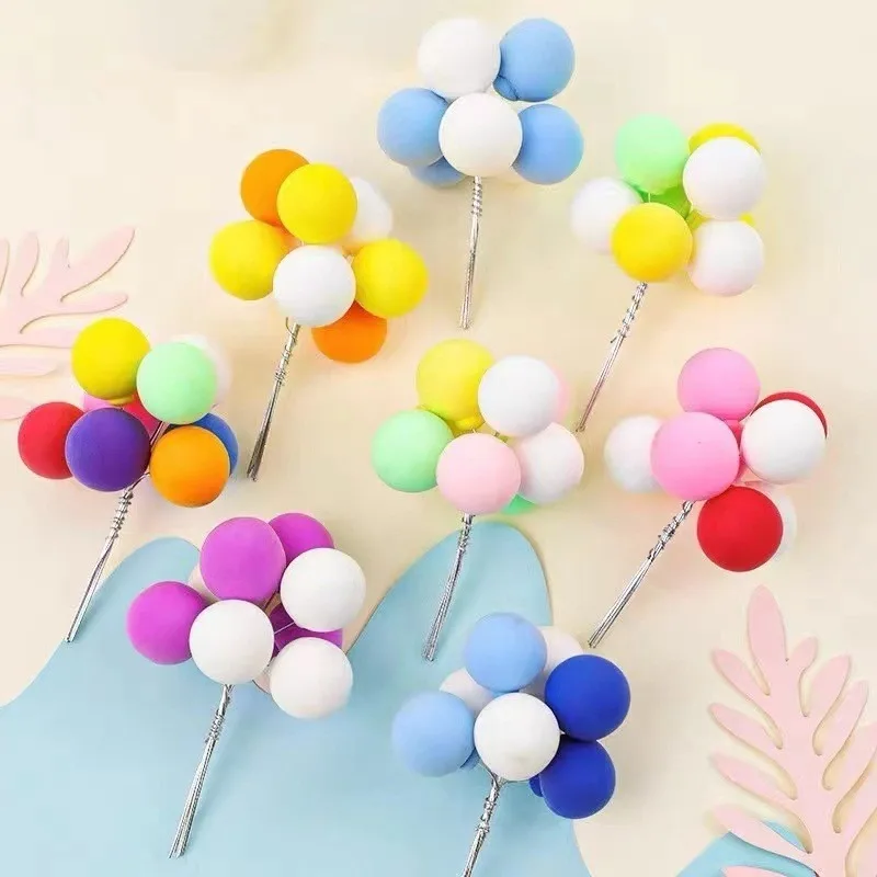 8pcs Ball Bundle Colorful Clay Balloons Cake Toppers Creative Cupcake Card Flag wedding Birthday Party Baby Shower Dessert Decor