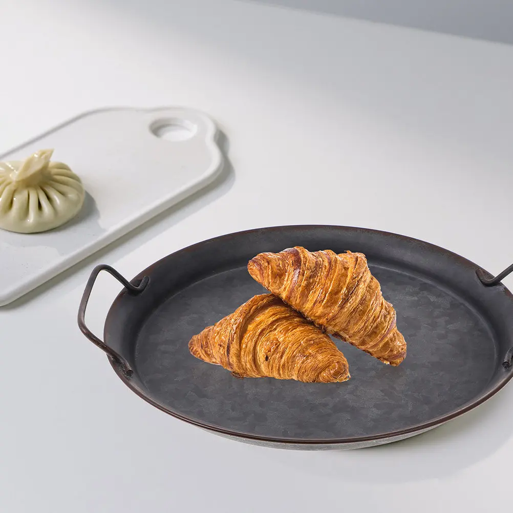 

Железный поднос для хранения в скандинавском стиле, для украшений, сережек, браслетов, для дома, кухни, чайного столика, черный, кованый, круглый, с ручкой