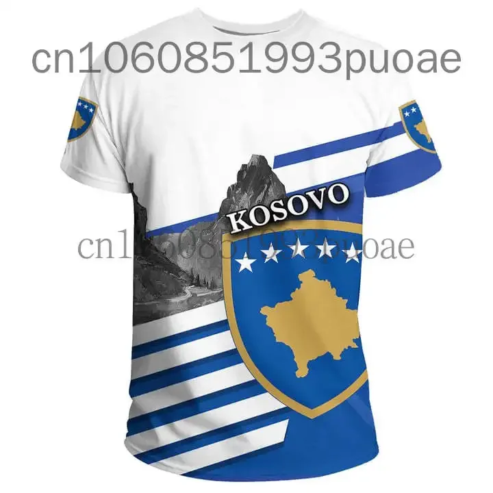 Kosovo Flag Coat of Arms T-shirt Summer Casual Streetwear Men's Fashion O-neck T-shirts Boys Oversized Short Sleeve Tops