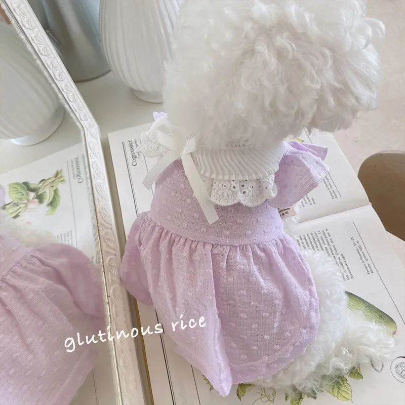 

Pet Spring/Summer Dress Cat Clothes Retro Collar Shirt Small Dog Teddy Top Puppy Clothes Dog Dresses for Small Dogs
