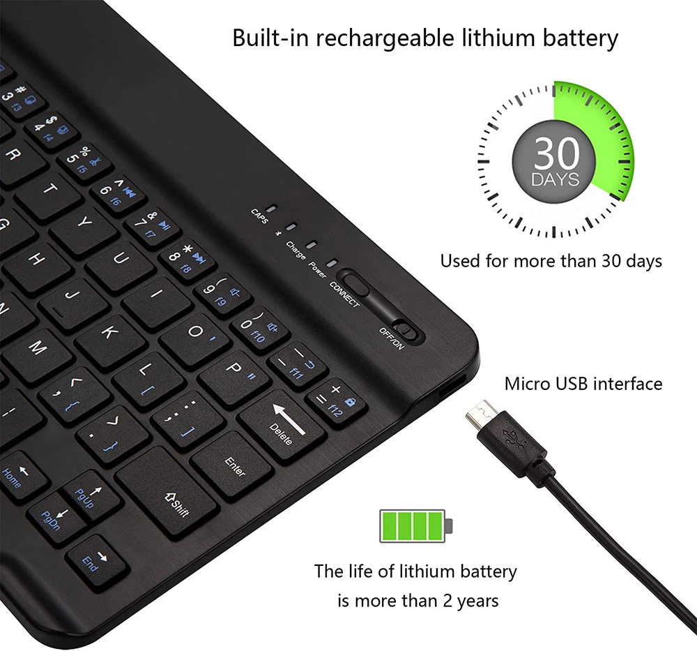 Mini bezprzewodowa klawiatura Klawiatura Bluetooth Klawiatury z możliwością ładowania 10-calowe dla iPada IOS Android Windows