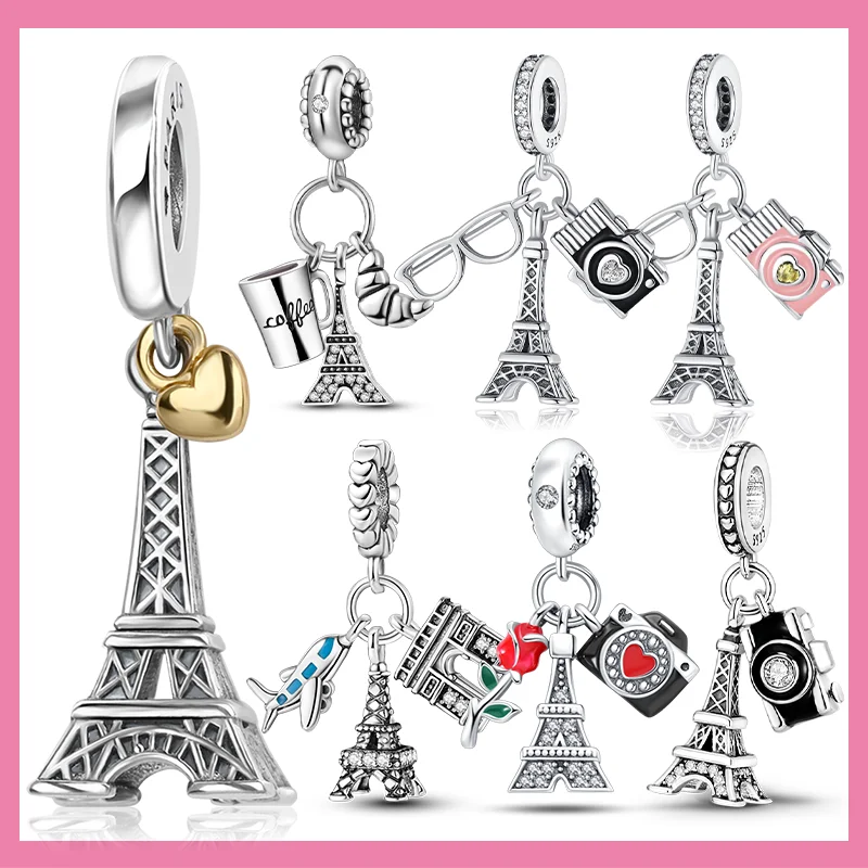 

925 Sterling Silver Paris Tower Aircraft Travel Charm Pendant Beads Fit Charm Original Bracelet for Women Jewelry Making