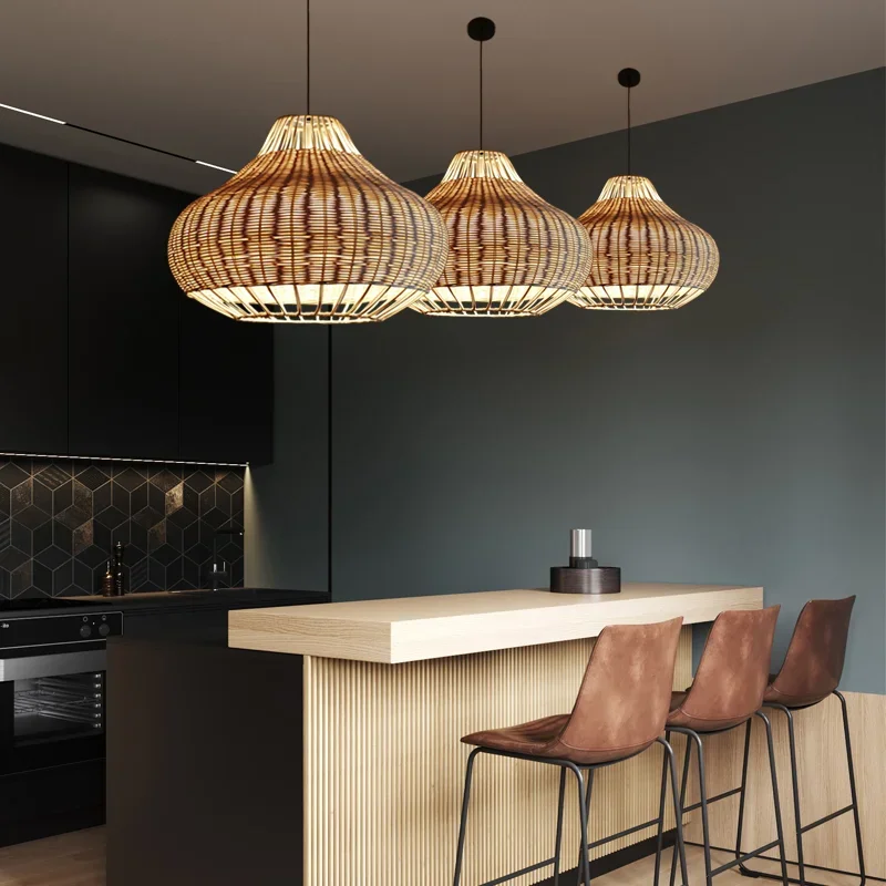 

Custom Southeast Asia Zen Creative Rattan Weaving Pendant lamp Shade Bedroom Balcony Dining Room Study Bamboo Weaving Bamboo Pen