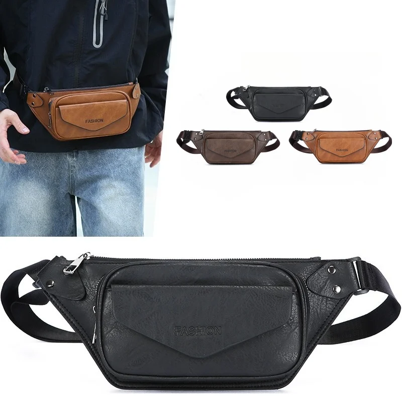 Multifunctional Crossbody Fanny Pack PU Leather Multi‑Pocket Adjustable Strap Sling Bag for Travel Outdoor Daily Casual Storage