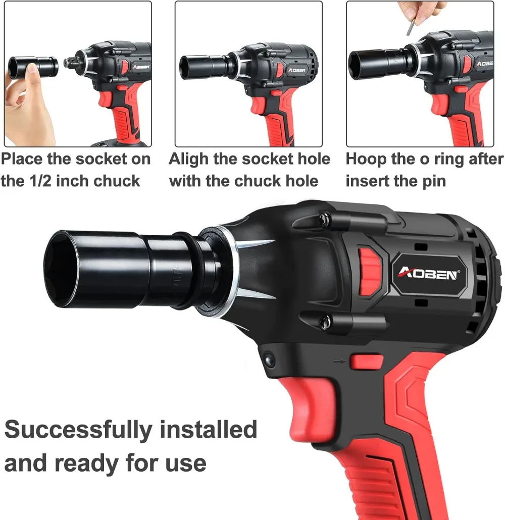 AOBEN 21V Cordless Impact Wrench, 400N.m Max Torque, 3000rpm Speed, 4.0Ah Li-ion Battery, 6Pcs Driver Sockets, Fast Charger