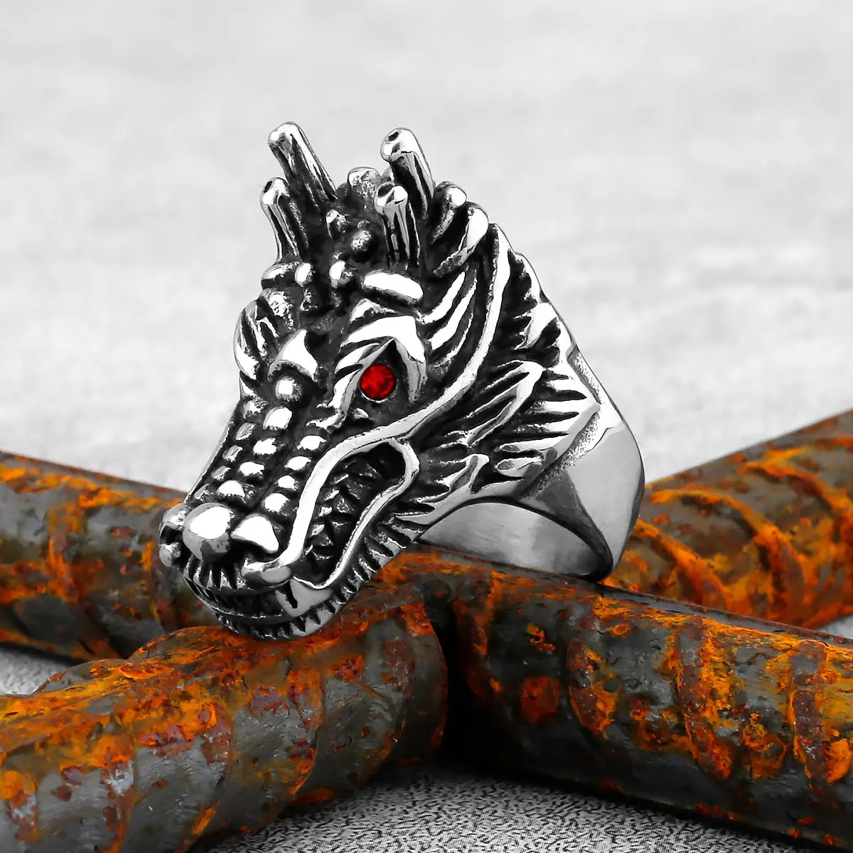 Skull/Animals Gothic Punk Satanic Devil Ring Vintage Steampunk Men\'s Stainless Steel Viking Ring Hiphop Motorcycle Biker Jewelry