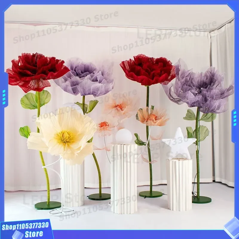 Giant Electric Paper Flower Arrangement Manual Opening Closing Fake Bloom Window Display Decoration Ornament Simulated Scene