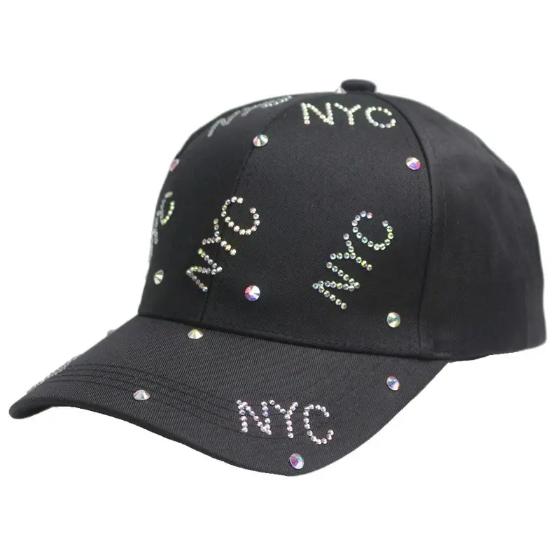 Fashion Rhinestone Letters Women's Bling Baseball Cap Handmade Men's Twill Hats Ball Cap Black Yellow White