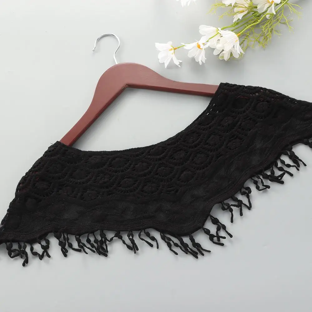 Vintage Hollow Out Tassel Shawl Poncho Sun Protection Lace Waistcoat Fashion Crochet Knit Cape Fake Collar Women Accessories