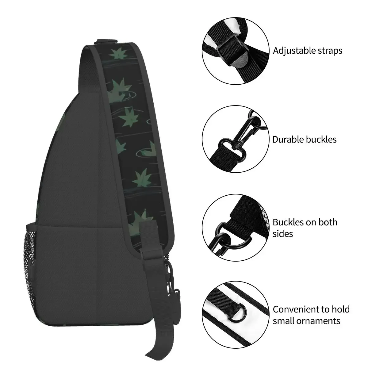 Momiji-bolsas cruzadas geométricas de Hojas de arce negras para adolescentes, bolsos de pecho, bolsillos para tatuajes artísticos, paquete de viaje, bandolera deportiva