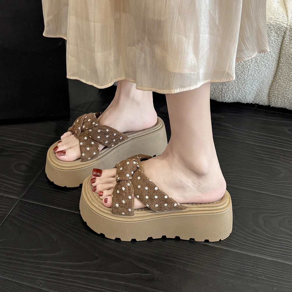 Platform Thick Bottom Women Slippers Clip Toe Wedge Heel Shoes Ladies Elegant Height Increase Daily Wear Vacation Slides Women 1