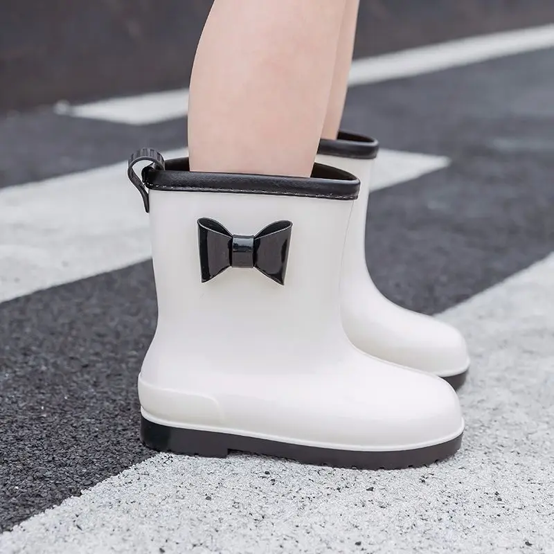 

Kids Non Slip Waterproof Rain Boots Preschool Kindergarten School Shoes Fashion Bow Design for Outdoor