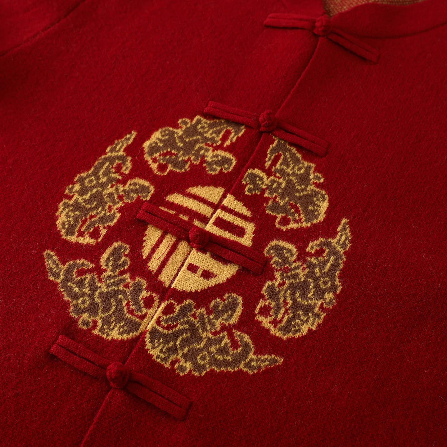 Classic Chinese Jacquard Style Cardigan Pure Australia Wool Sweater Retro button pocket decoration High quality Double-layer Top