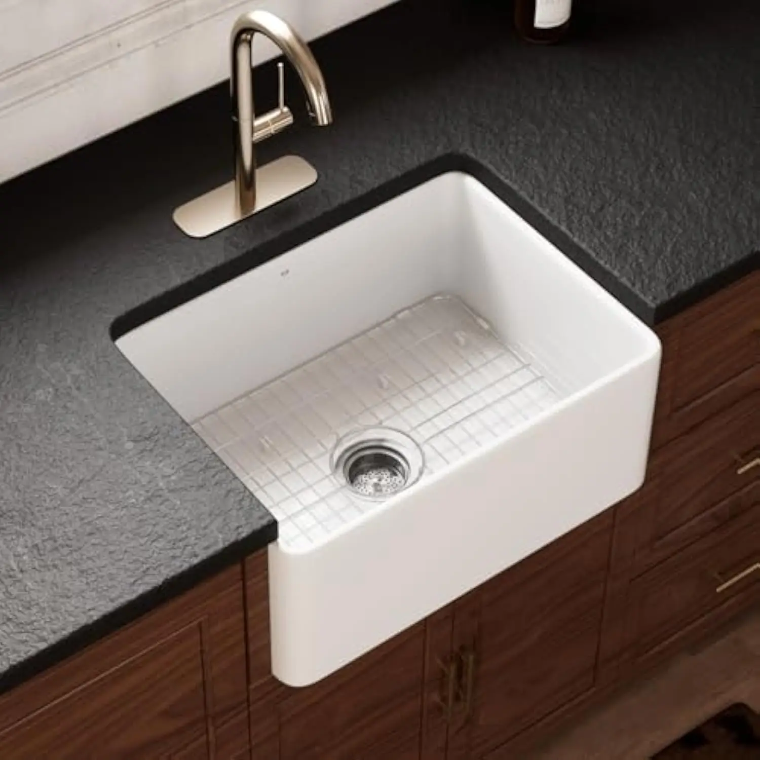

24 yn Somaliland White Farmhouse Sink, Компактная и гладкая белая раковина с фартуком, 24 дюйма L × 18 дюймов с фарфоровыми фермерскими раковинами, Фартук с одной чашей Front Far