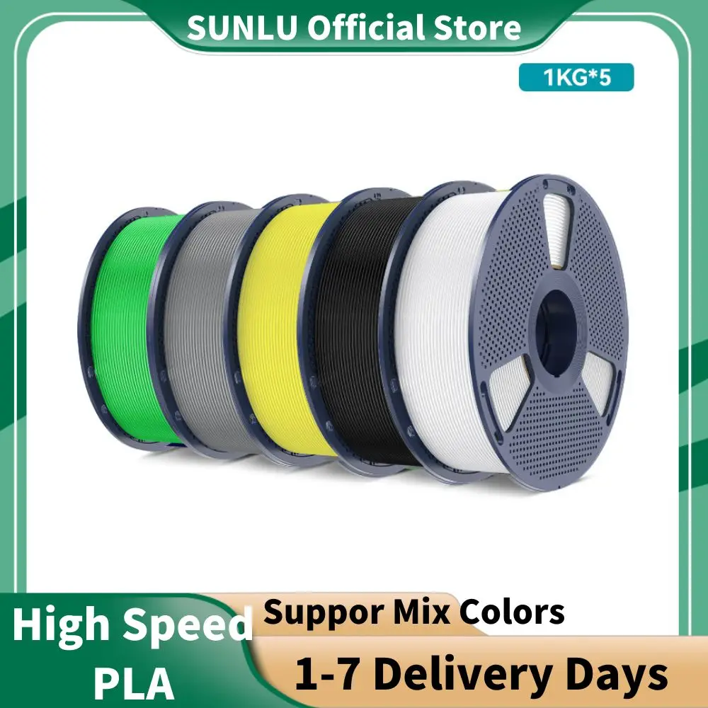 Filament d'impression 3D SUNLU PLA haute vitesse 1 kg/rouleau 5 kg 1,75 mm +/- 0,02 mm 30 mm/s - 600 mm/s, lignes soigneusement enroulées pour imprimante FDM