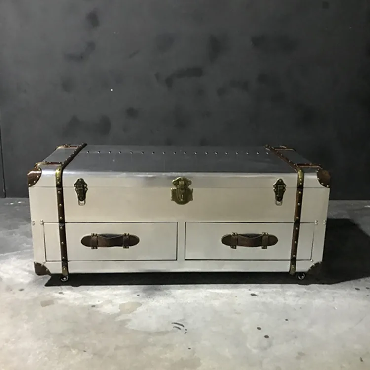 

Loft retro coffee table, creative American nostalgic box tea aluminum leather craft industrial style living room furniture