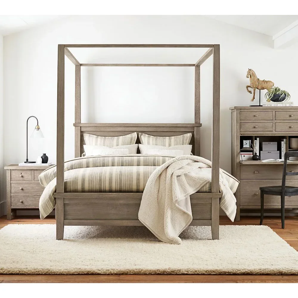 

2026 Industrial and Vintage Indian antique old Solid Wood king queen size wooden Canopy Double Bed